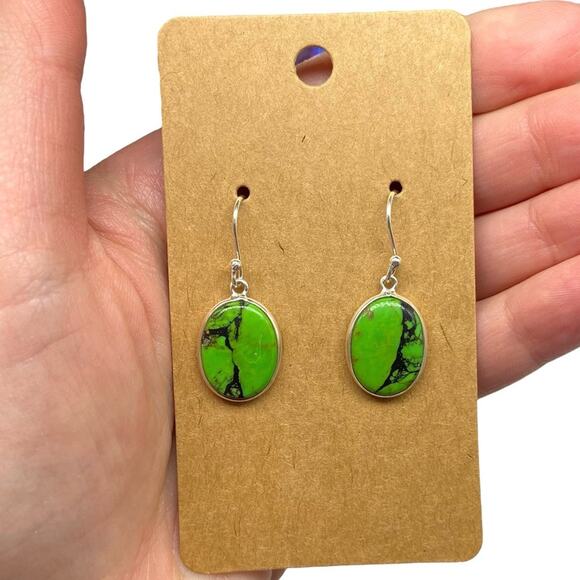 Green Matrix Turquoise Earrings Solid 925 Sterling Silver Dangle Drop Western - Picture 3 of 5